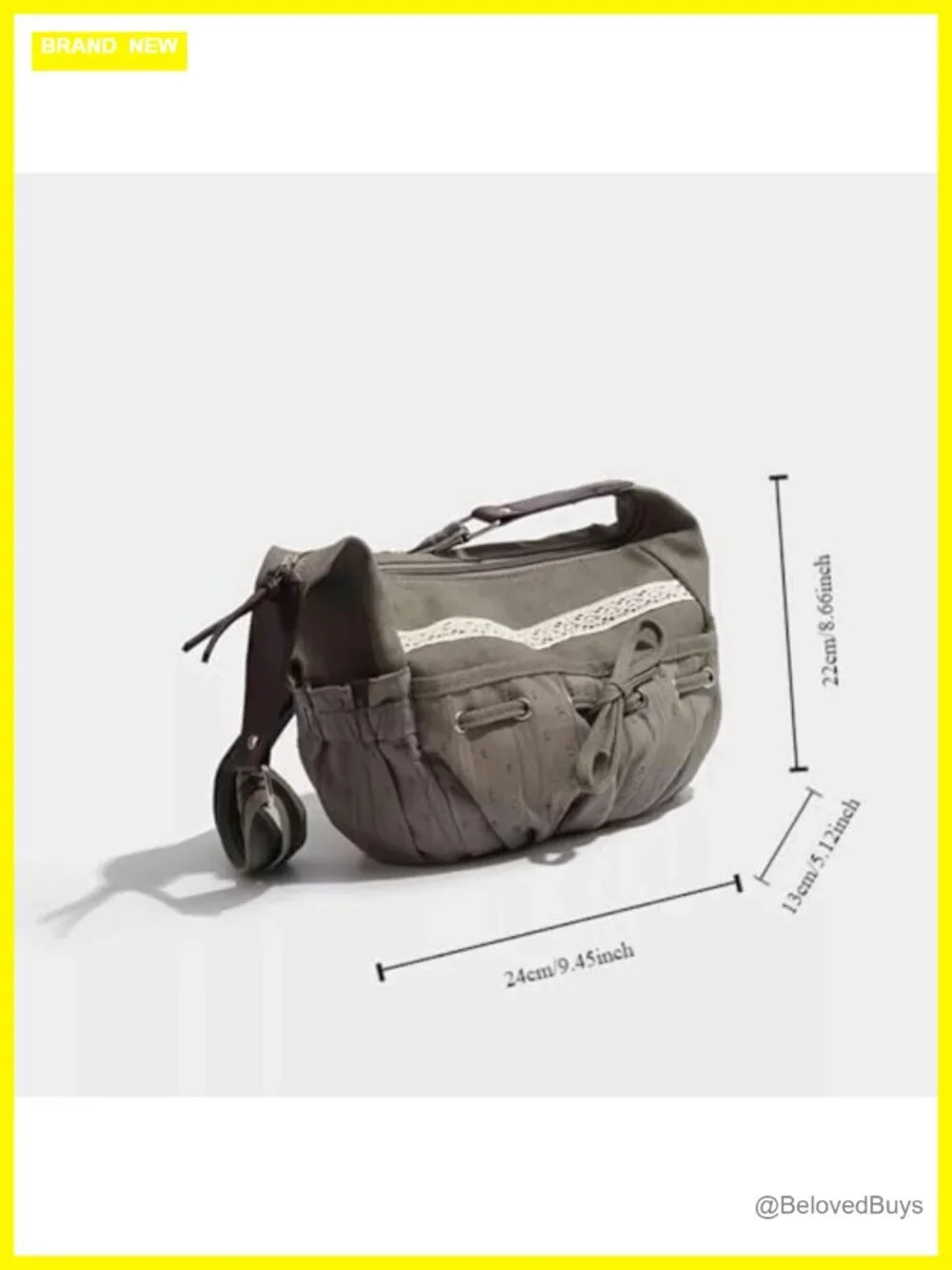 Canvas Shoulder Bag Lace Trim Crossbody Messenger Bow Accent